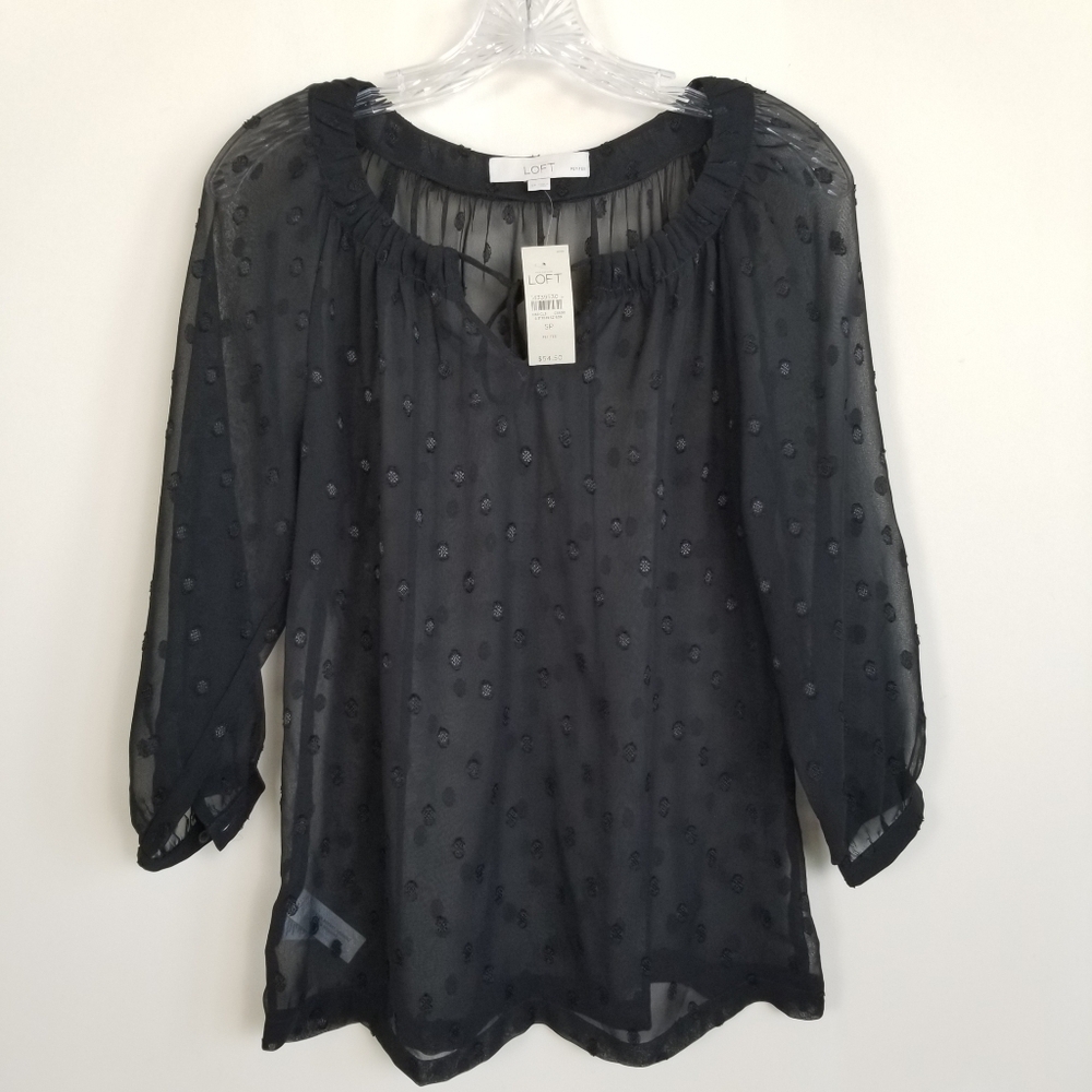 Loft Sheer Swiss Dot Top Size Small Petite NWT